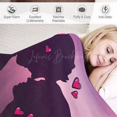 Lofaris Romantic Couple Silhouette Hearts Custom Name Blanket