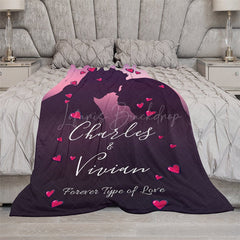 Lofaris Romantic Couple Silhouette Hearts Custom Name Blanket