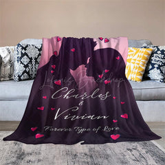 Lofaris Romantic Couple Silhouette Hearts Custom Name Blanket