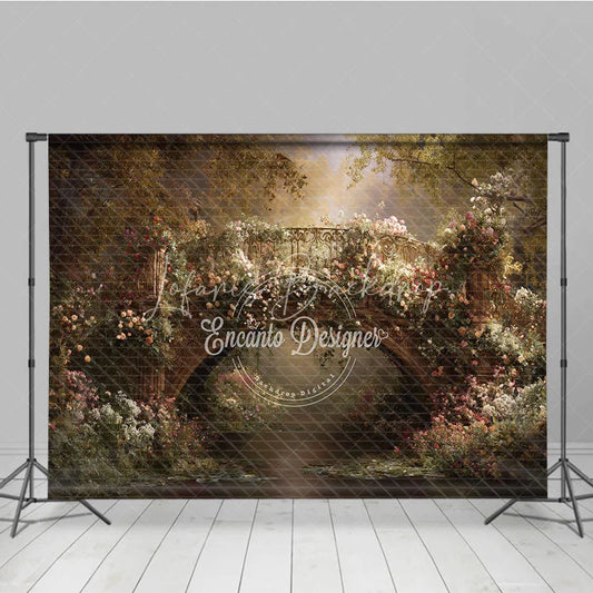 Lofaris Romantic Enchanted Garden Bridge Photography Backdrop with Lush Climbing Roses Fairytale Wedding or Portrait Scene