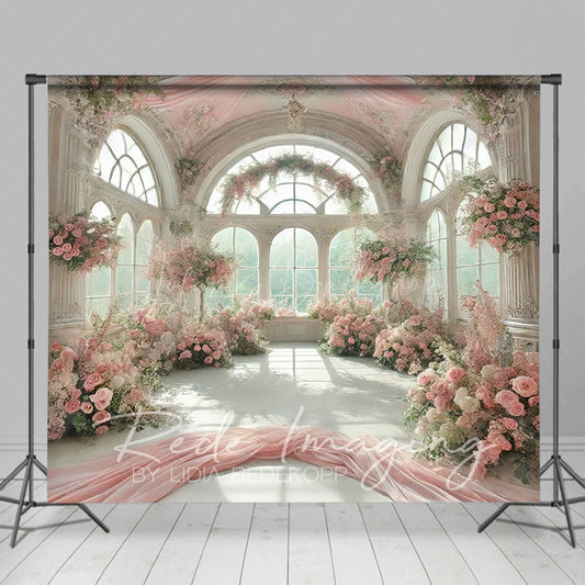 Lofaris Romantic Fancy Room Pink Floral Wedding Photo Backdrop