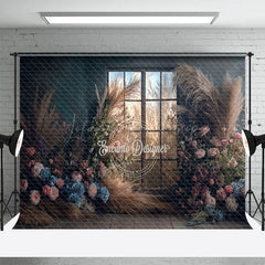 Lofaris Romantic Floral Boho Reed Window Wedding Backdrop