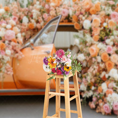 Lofaris Romantic Floral Car Spring Wedding Photo Backdrop