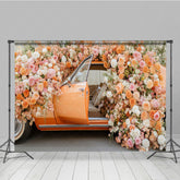 Lofaris Romantic Floral Car Spring Wedding Photo Backdrop