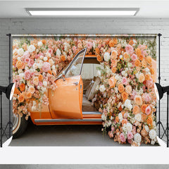 Lofaris Romantic Floral Car Spring Wedding Photo Backdrop