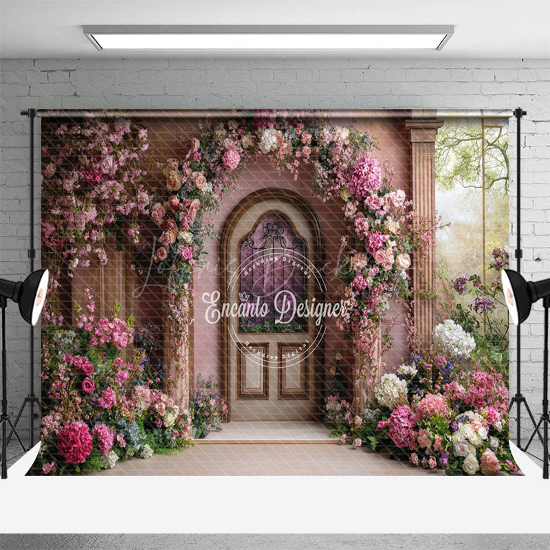 Lofaris Romantic Floral Door Garden Scene Wedding Backdrop