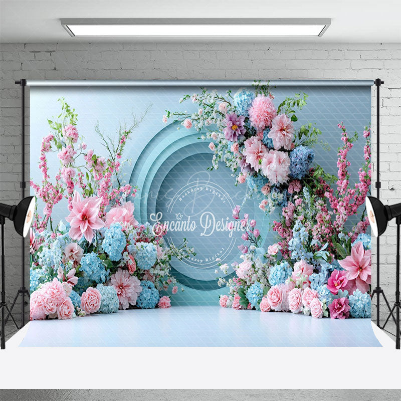 Lofaris Romantic Floral Fine Art Blue Wall Wedding Backdrop