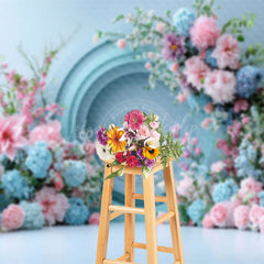 Lofaris Romantic Floral Fine Art Blue Wall Wedding Backdrop
