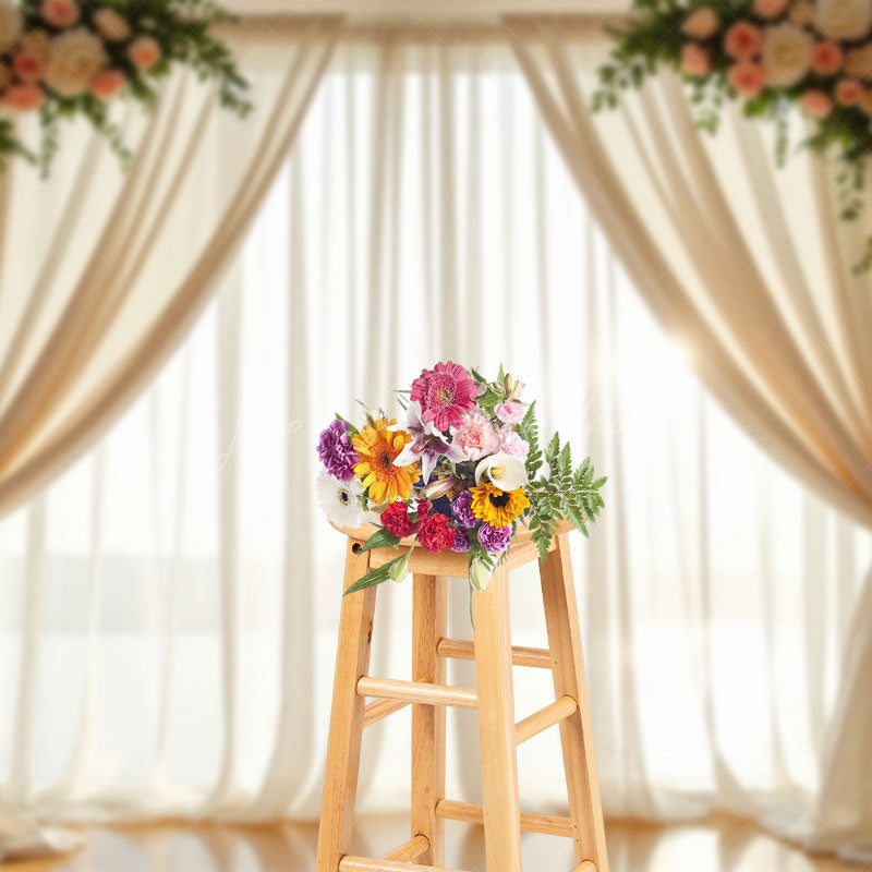 Lofaris Romantic Floral Focal Curtain Wedding Photo Backdrop