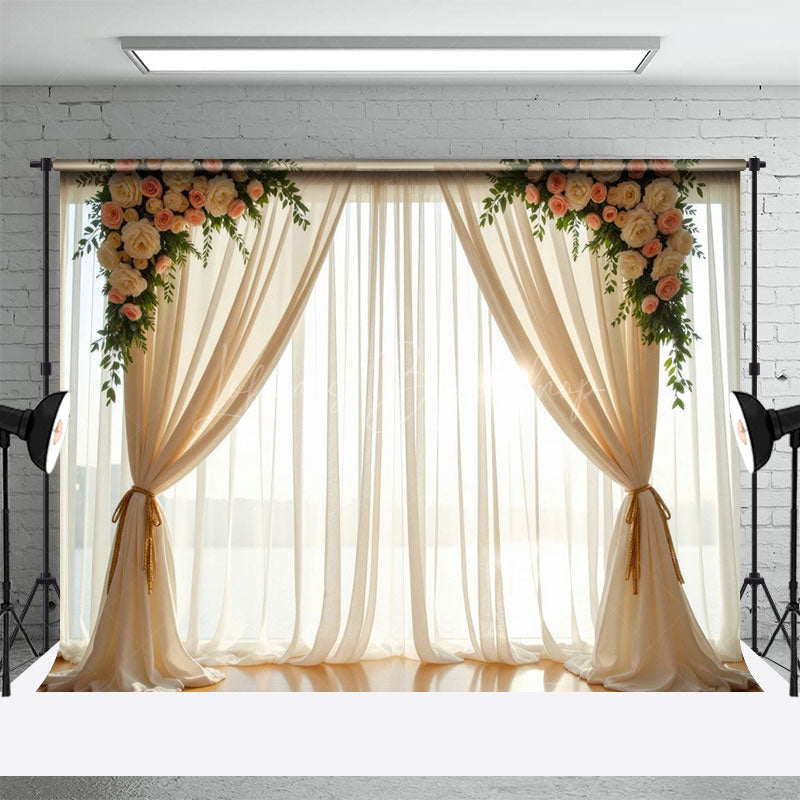 Lofaris Romantic Floral Focal Curtain Wedding Photo Backdrop
