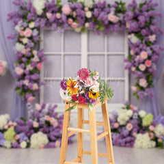 Lofaris Romantic Floral Window Photography Backdrop Purple Lilac and Pink Rose Garland Spring Garden Wedding Photo Prop