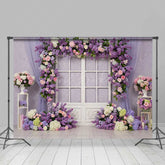 Lofaris Romantic Floral Window Photography Backdrop Purple Lilac and Pink Rose Garland Spring Garden Wedding Photo Prop