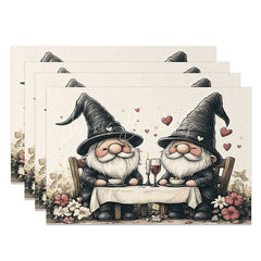 Lofaris Romantic Gnome Dinner Set of 4 Placemats Valentine Couple Decoration Candlelight Meal Table Mat