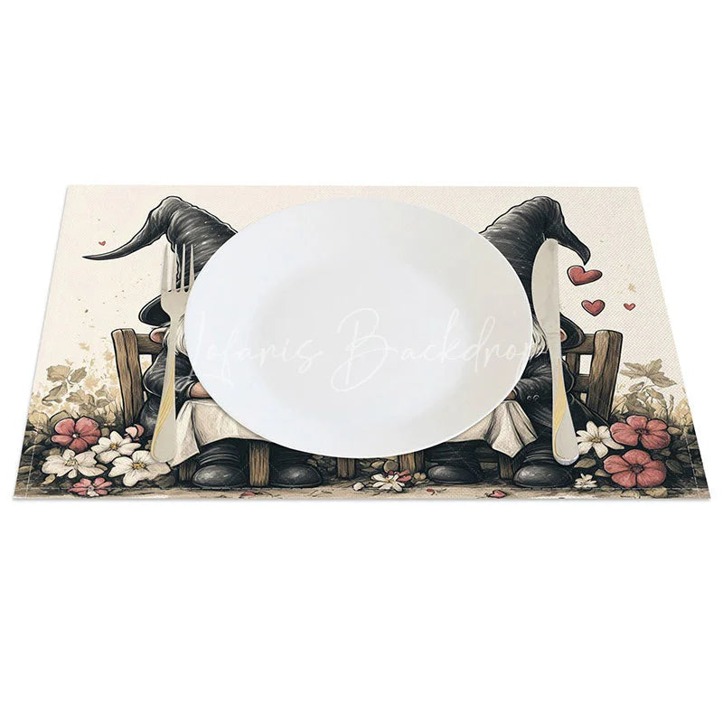 Lofaris Romantic Gnome Dinner Set of 4 Placemats Valentine Couple Decoration Candlelight Meal Table Mat