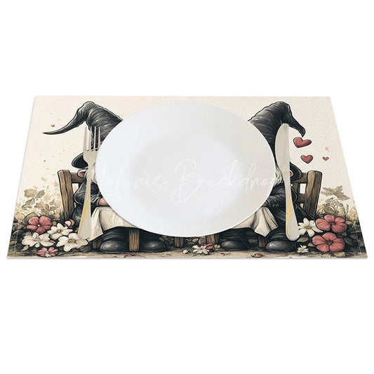 Lofaris Romantic Gnome Dinner Set of 4 Placemats Valentine Couple Decoration Candlelight Meal Table Mat