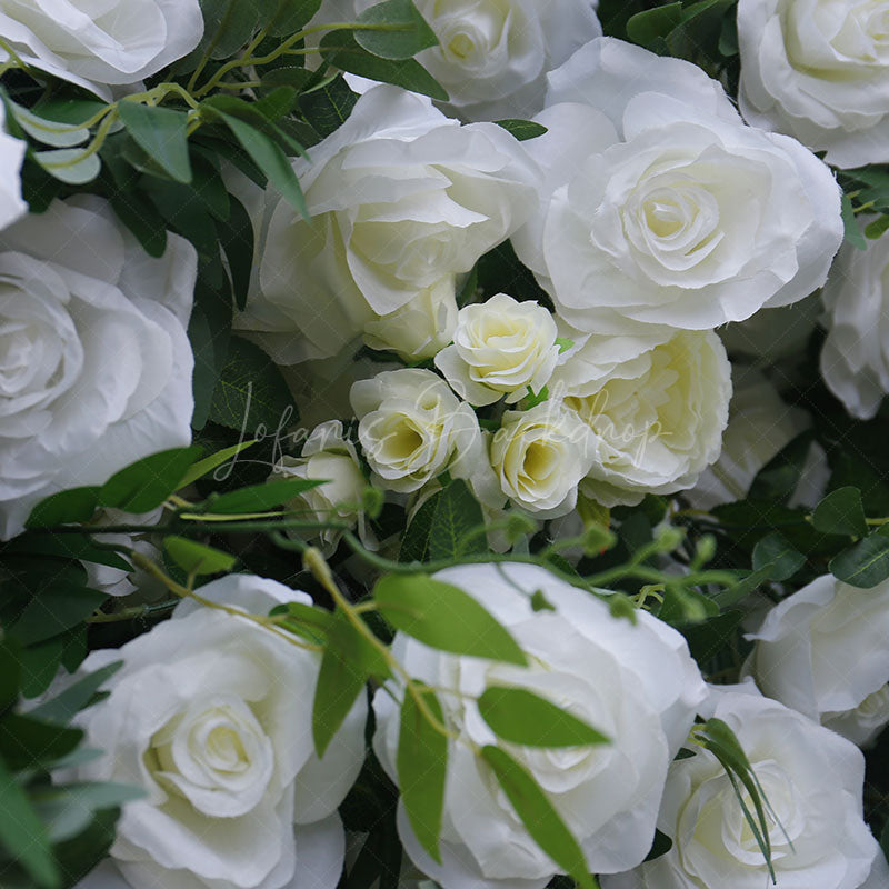 Lofaris Romantic Greenery White Rose Artificial Flower Wall