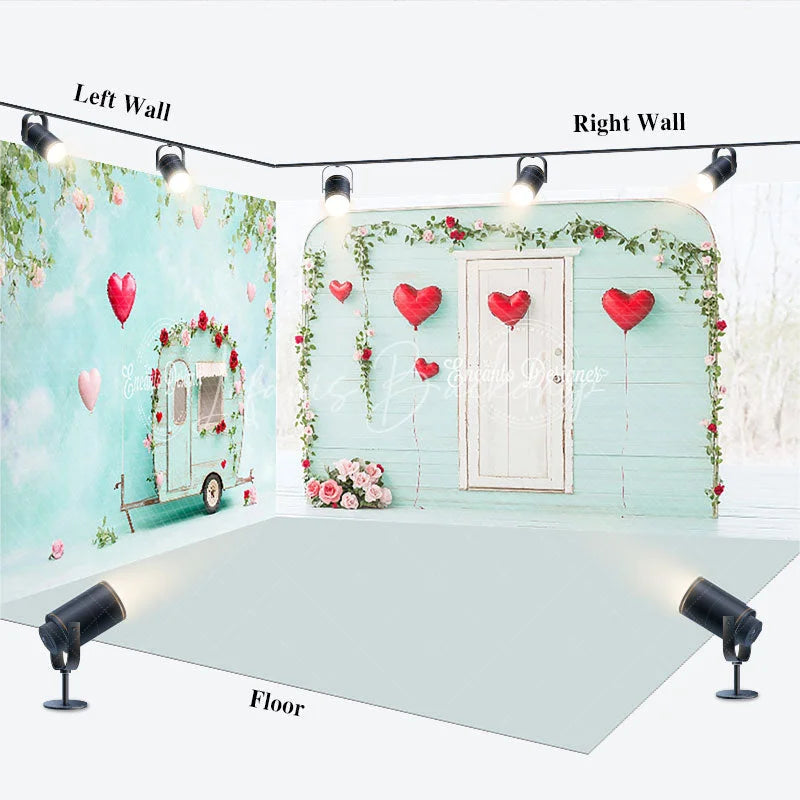 Lofaris Romantic Heart Balloon and Floral Room Set Backdrop Valentine Party Decor