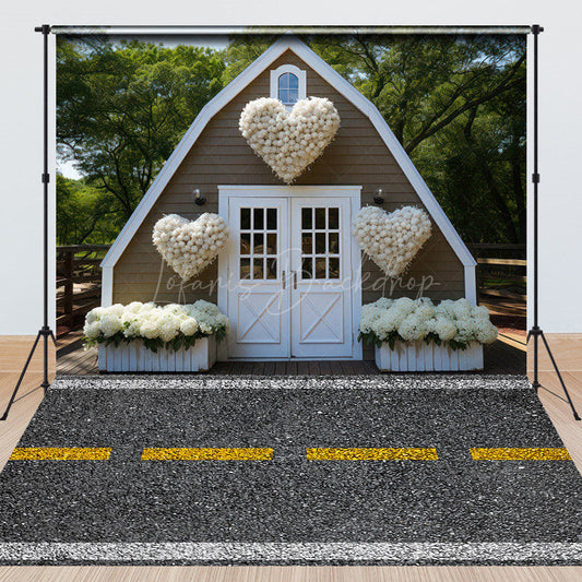 Lofaris Romantic Heart Floral Barn Road Combo Set Backdrop