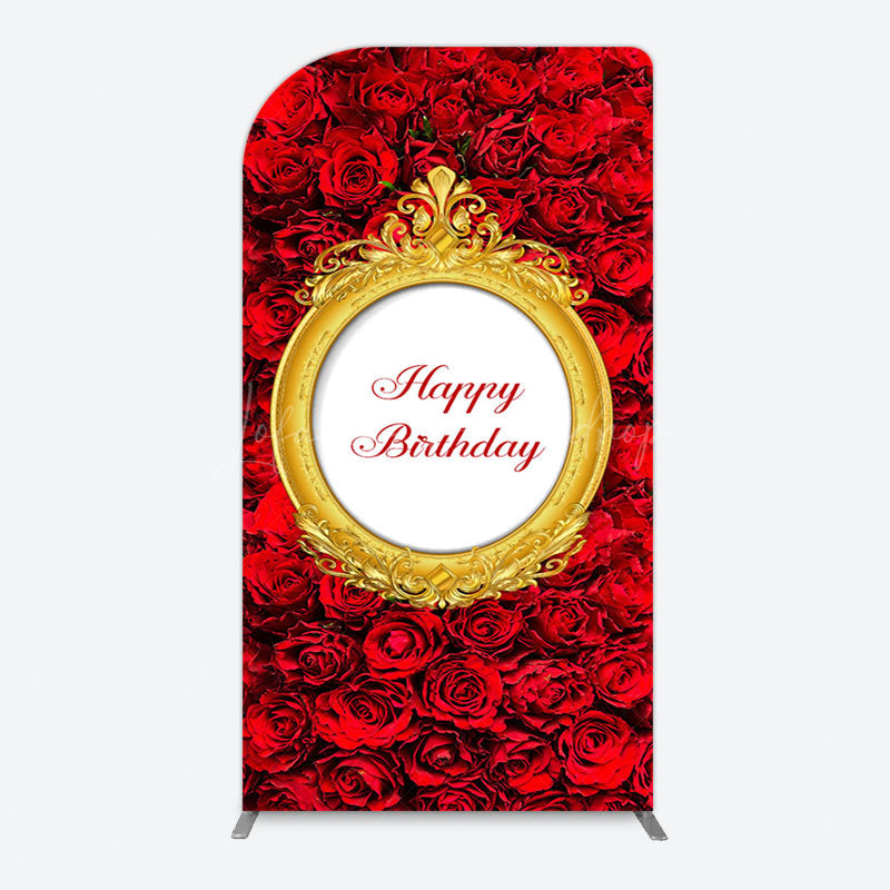 Lofaris Romantic Hot Red Rose Happy Birthday Arch Backdrop