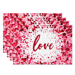 Lofaris Romantic Love Confetti Set of 4 Placemats Pink and Red Hearts Dining Table Mats for Valentines Day Decor