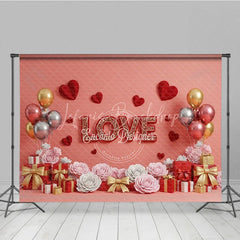 Lofaris Romantic Love Gift Box Backdrop Red 3D Text Balloons Paper Hearts Background Valentine Day Photography Decoration
