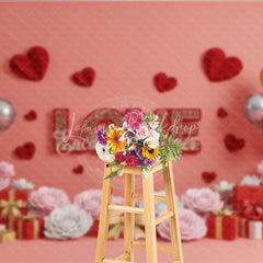 Lofaris Romantic Love Gift Box Backdrop Red 3D Text Balloons Paper Hearts Background Valentine Day Photography Decoration