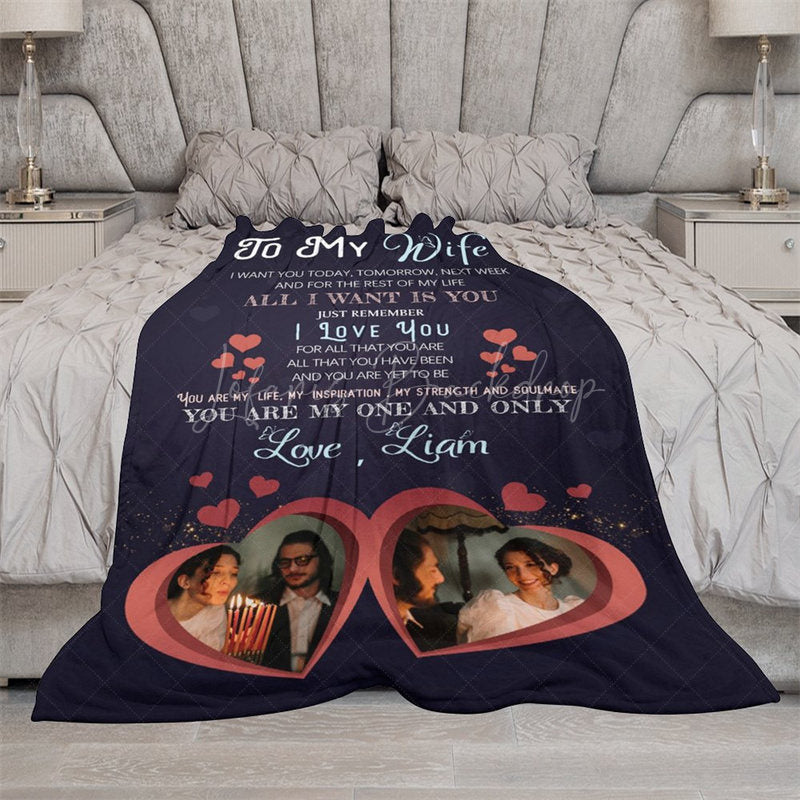 Lofaris Romantic Loving Text Hearts Custom Photo Blanket