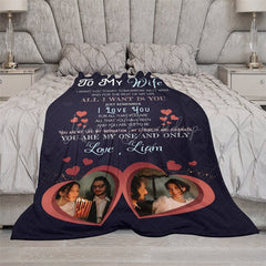 Lofaris Romantic Loving Text Hearts Custom Photo Blanket