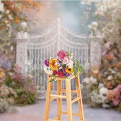 Lofaris Romantic Pastel Floral Enchanted Garden Gate Photography Backdrop Whimsical Archway for Wedding Fairy Tale Party