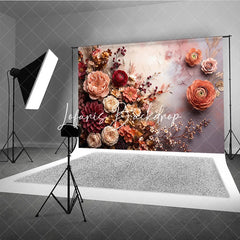 Lofaris Romantic Peach and Burgundy Floral Photography Backdrop Elegant Roses Dahlias Ranunculus Textured Art
