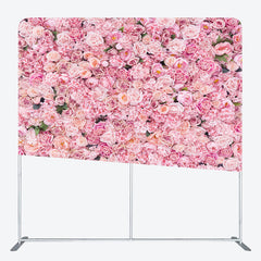 Lofaris Romantic Pink Blooming Rose Square Tension Backdrop