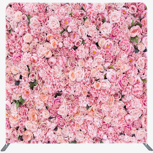 Lofaris Romantic Pink Blooming Rose Square Tension Backdrop