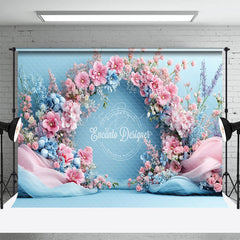Lofaris Romantic Pink Blue Floral Wedding Photo Backdrop