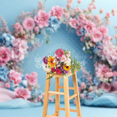 Lofaris Romantic Pink Blue Floral Wedding Photo Backdrop