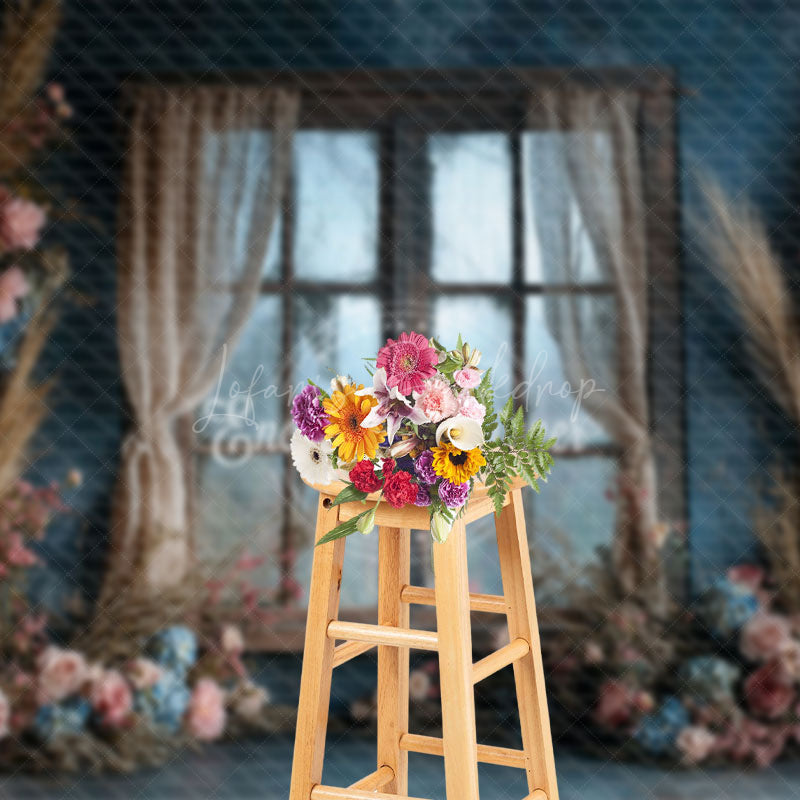 Lofaris Romantic Pink Blue Rose Window Boho Wedding Backdrop