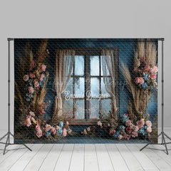 Lofaris Romantic Pink Blue Rose Window Boho Wedding Backdrop