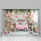 Lofaris Romantic Pink Bus Floral Greenery Balloons Backdrop