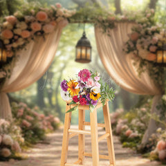 Lofaris Romantic Pink Floral Arch Curtain Wedding Backdrop