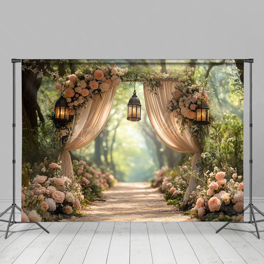 Lofaris Romantic Pink Floral Arch Curtain Wedding Backdrop