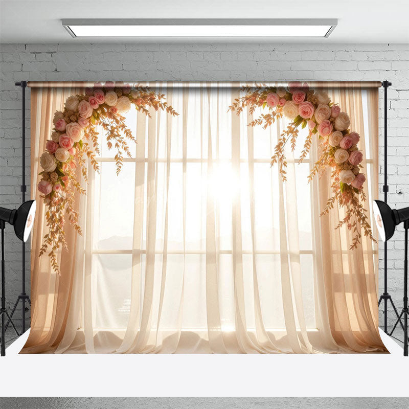 Lofaris Romantic Pink Floral Arch Sweet Wedding Backdrop