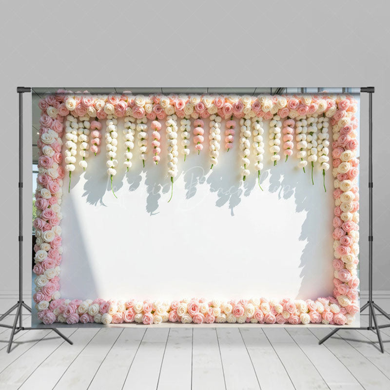 Lofaris Romantic Pink Floral Border Wedding Photo Backdrop