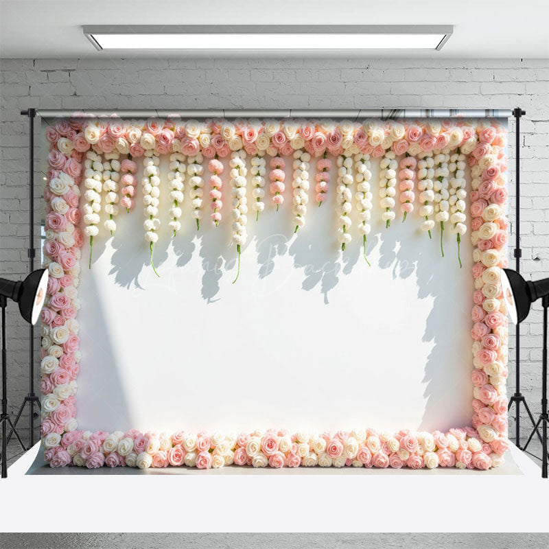 Lofaris Romantic Pink Floral Border Wedding Photo Backdrop