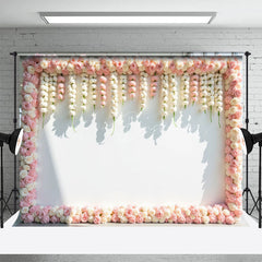 Lofaris Romantic Pink Floral Border Wedding Photo Backdrop