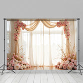 Lofaris Romantic Pink Floral Drapery Wedding Photo Backdrop