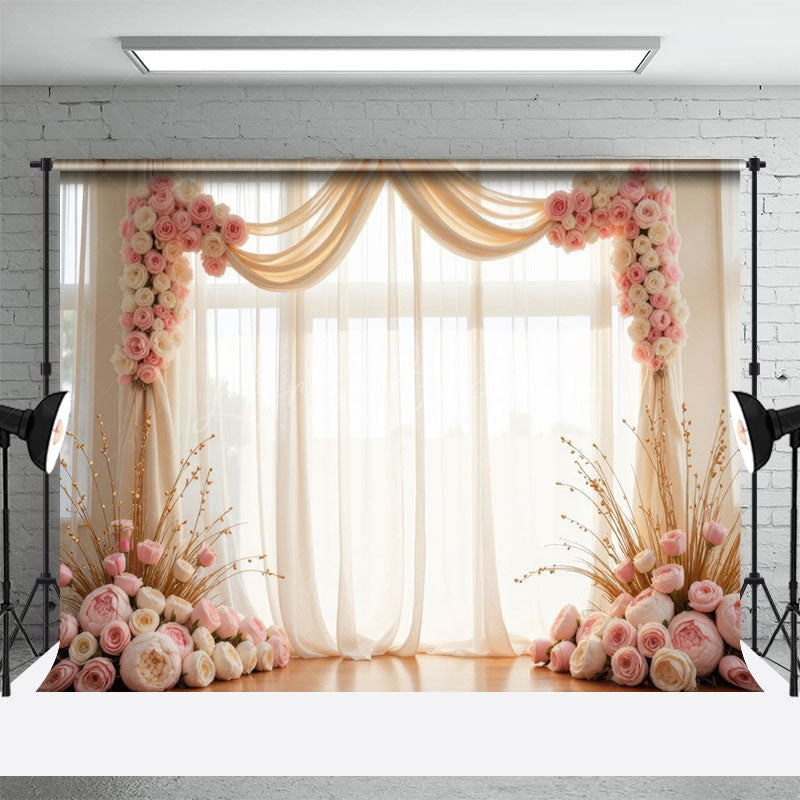Lofaris Romantic Pink Floral Drapery Wedding Photo Backdrop
