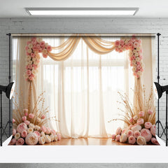 Lofaris Romantic Pink Floral Drapery Wedding Photo Backdrop