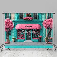 Lofaris Romantic Pink Floral Tree Green Luxury Store Backdrop