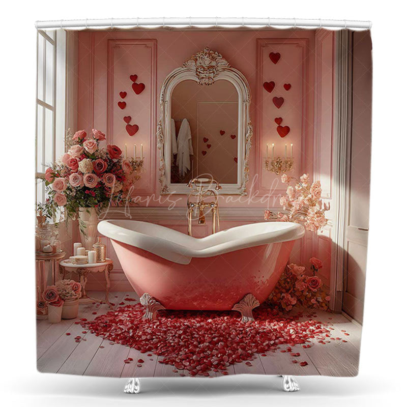 Lofaris Romantic Pink Floral Valentines Day Shower Curtain