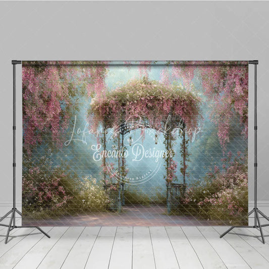 Lofaris Romantic Pink Floral Vines and Ornate Gazebo Photography Backdrop Enchanted Garden Dreamy Portrait Background