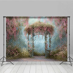 Lofaris Romantic Pink Floral Vines and Ornate Gazebo Photography Backdrop Enchanted Garden Dreamy Portrait Background